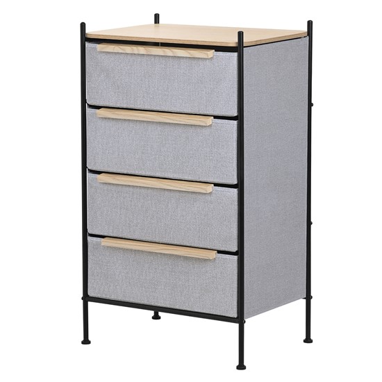 Cómoda con 4 cajones de tela gris con tablero mdf y estructura acero