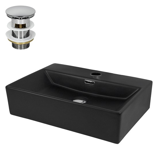 Lavabo cerámico rectangular con juego de drenaje cromado 515x365x130 mm