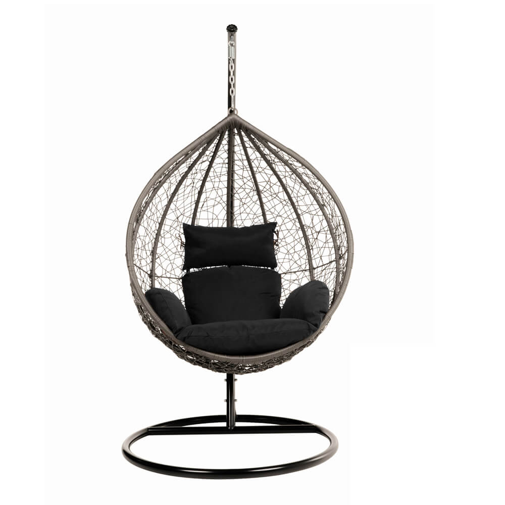 Silla colgante de poliratán con armazón cielo - negro