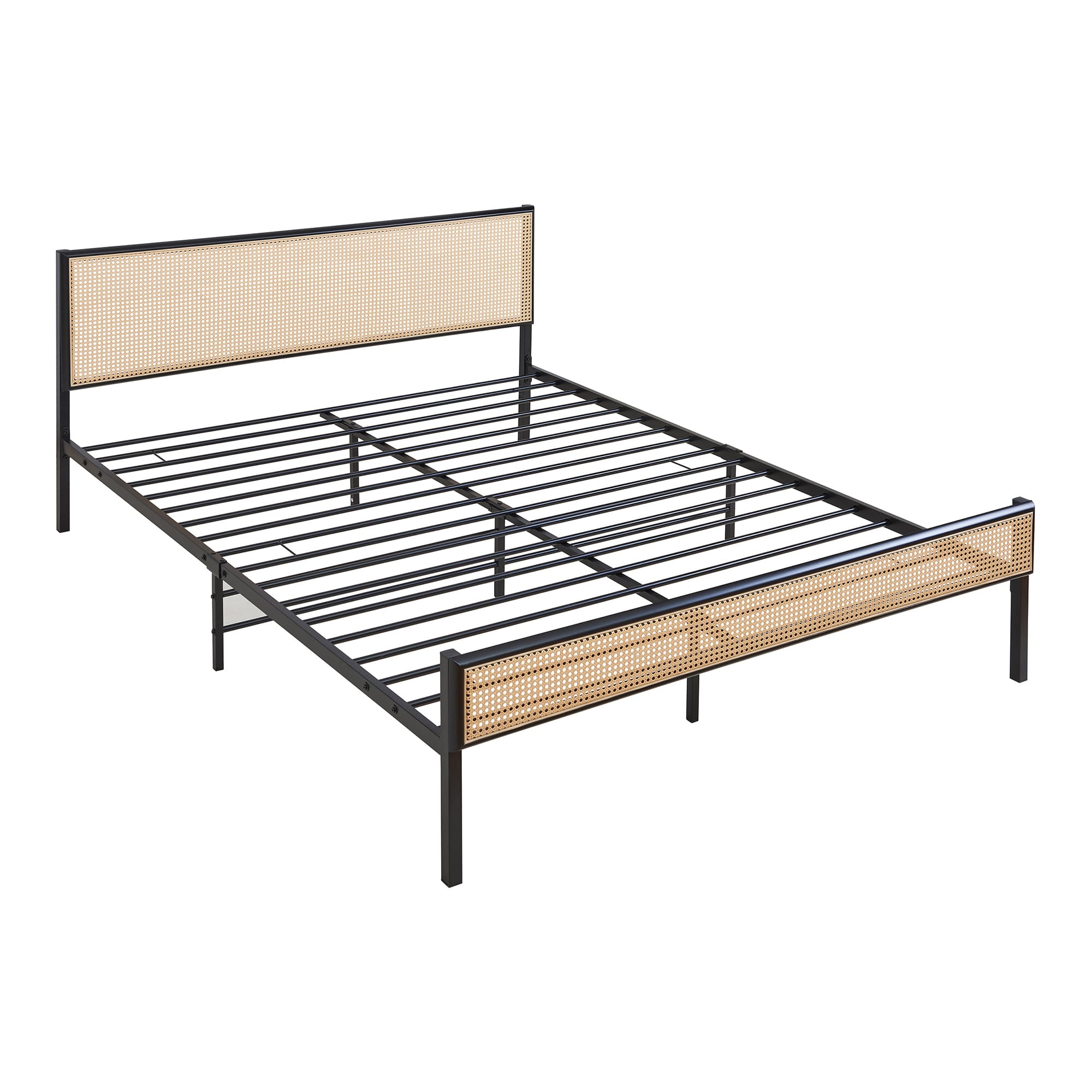Cama metal linköping cabecero + colchón 160x200cm negro / ratán [en.casa]