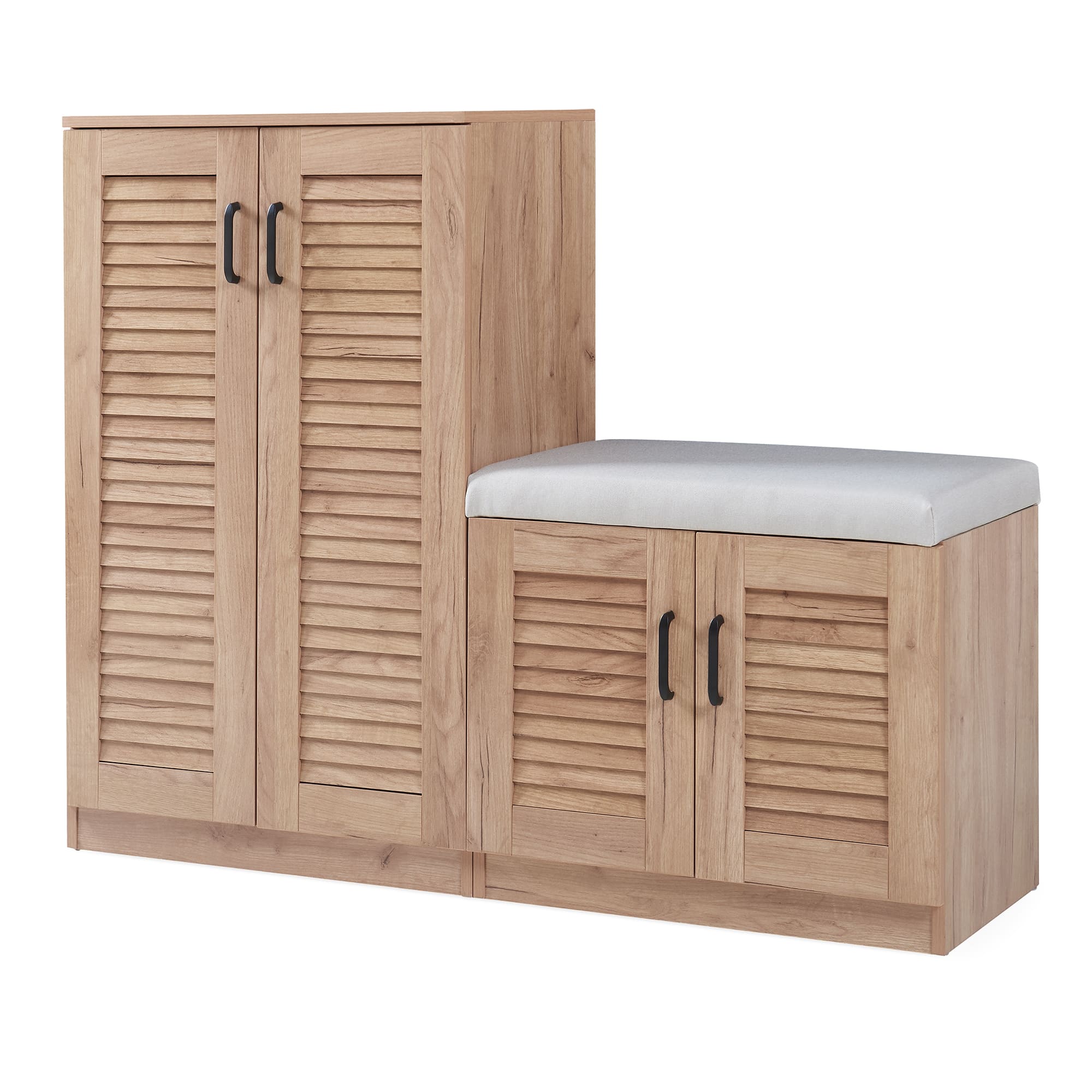 Mueble zapatero løten + banco 18 pares 97x120x36 cm - roble [en.casa]