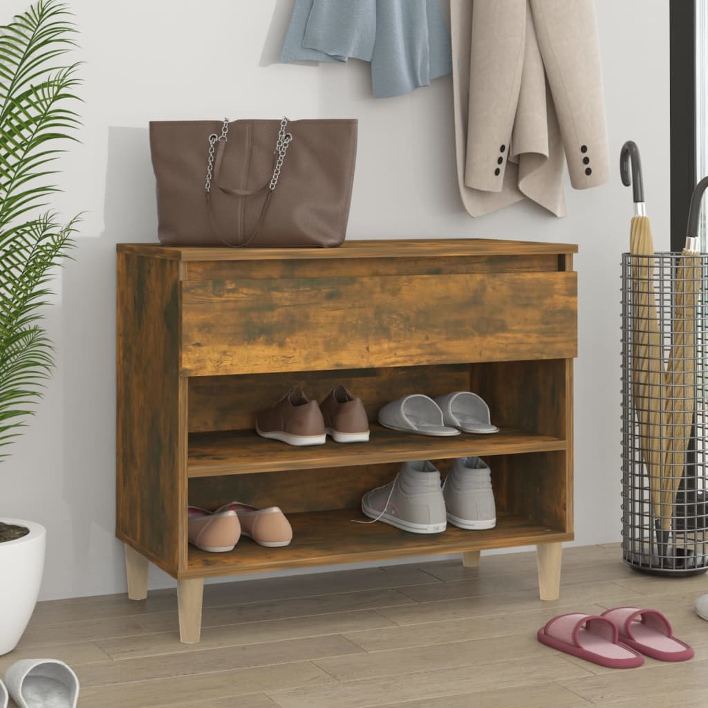 Mueble zapatero madera contrachapada roble ahumado 70x36x60 cm esxt5049