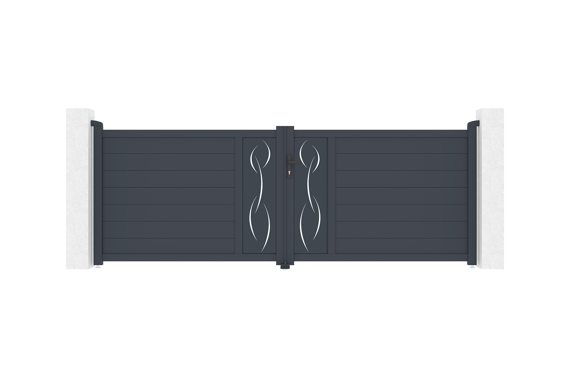 Puerta abatible 3,5m life al.120cm aluminio + 2 postes 15x15cm al.166cm