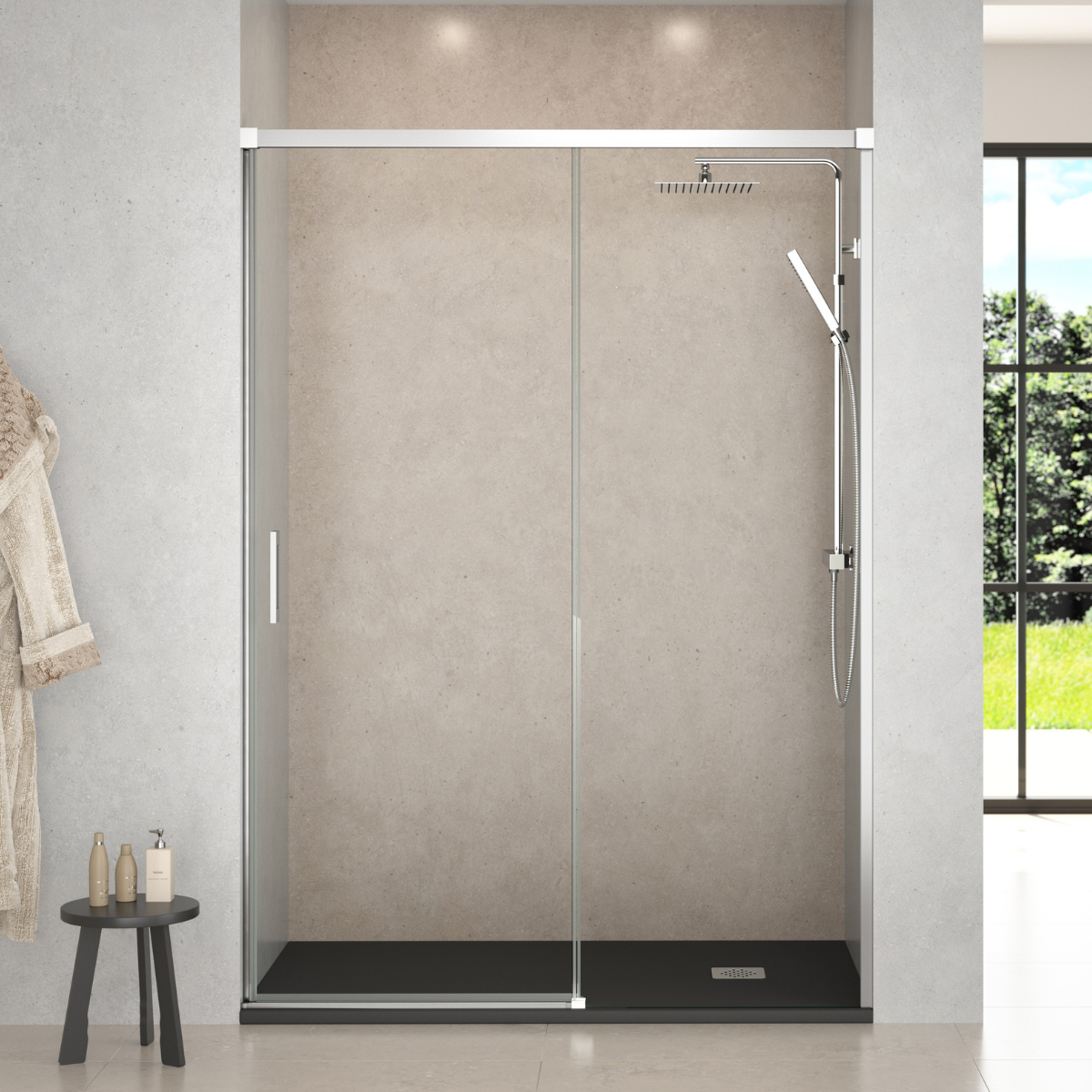 Mampara ducha frontal corredera 105 cm (adaptable 99-104cm) cromo brillo