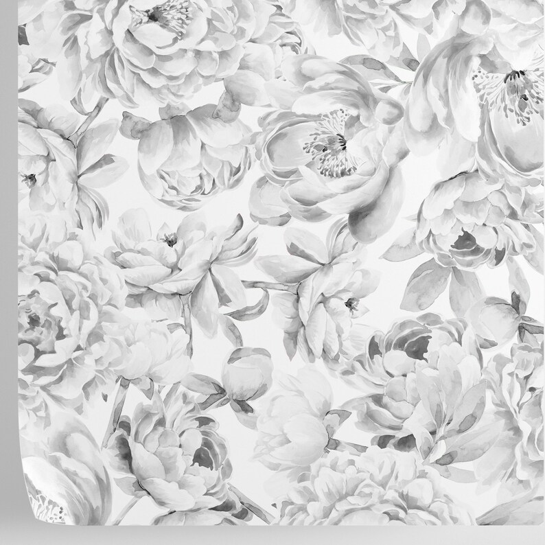 Papel pintado peonías en blanco y negro