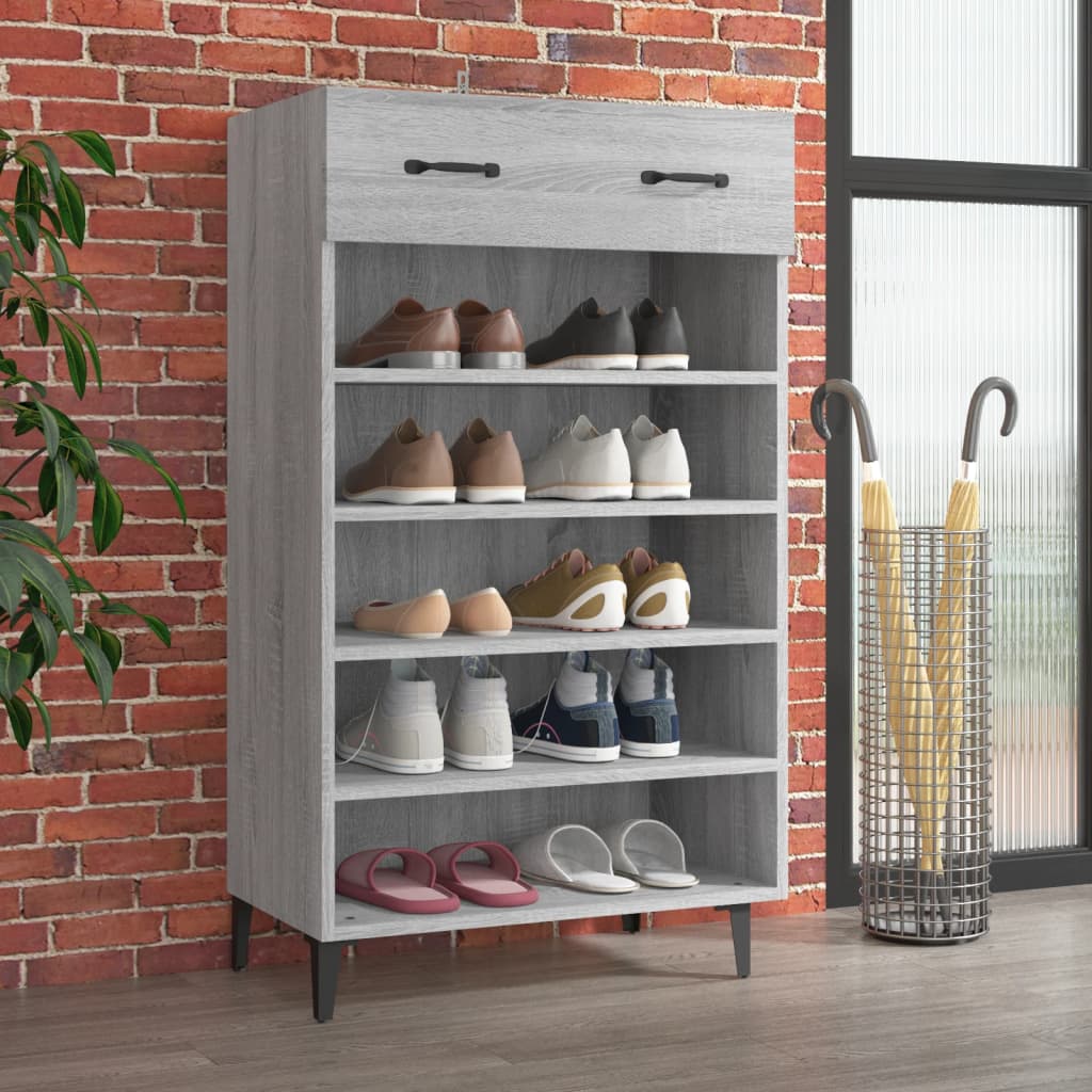 Mueble zapatero madera contrachapada gris sonoma 60x35x105 cm