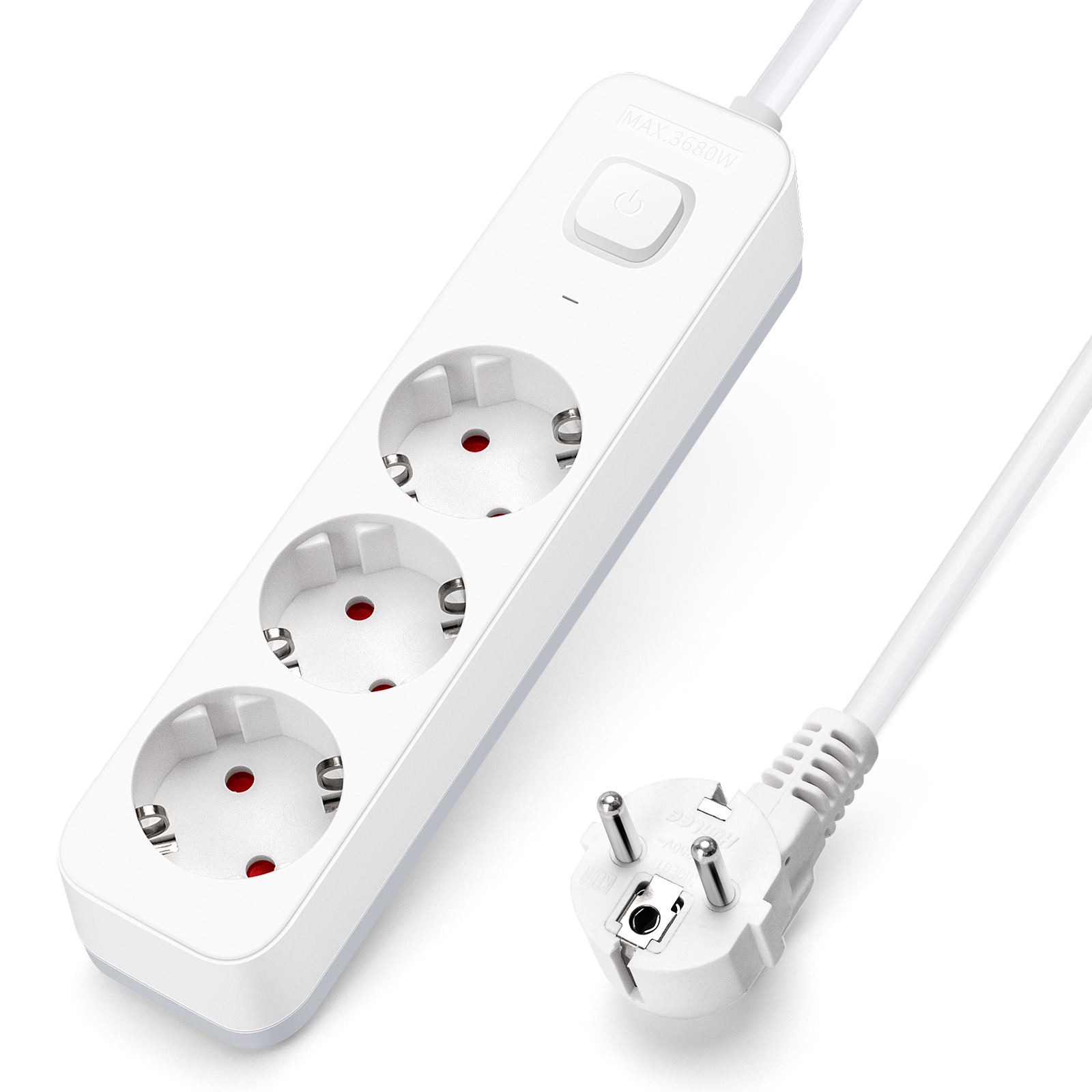 Aigostar regleta 3 enchufes, alargador 1.5m con interruptor, blanco