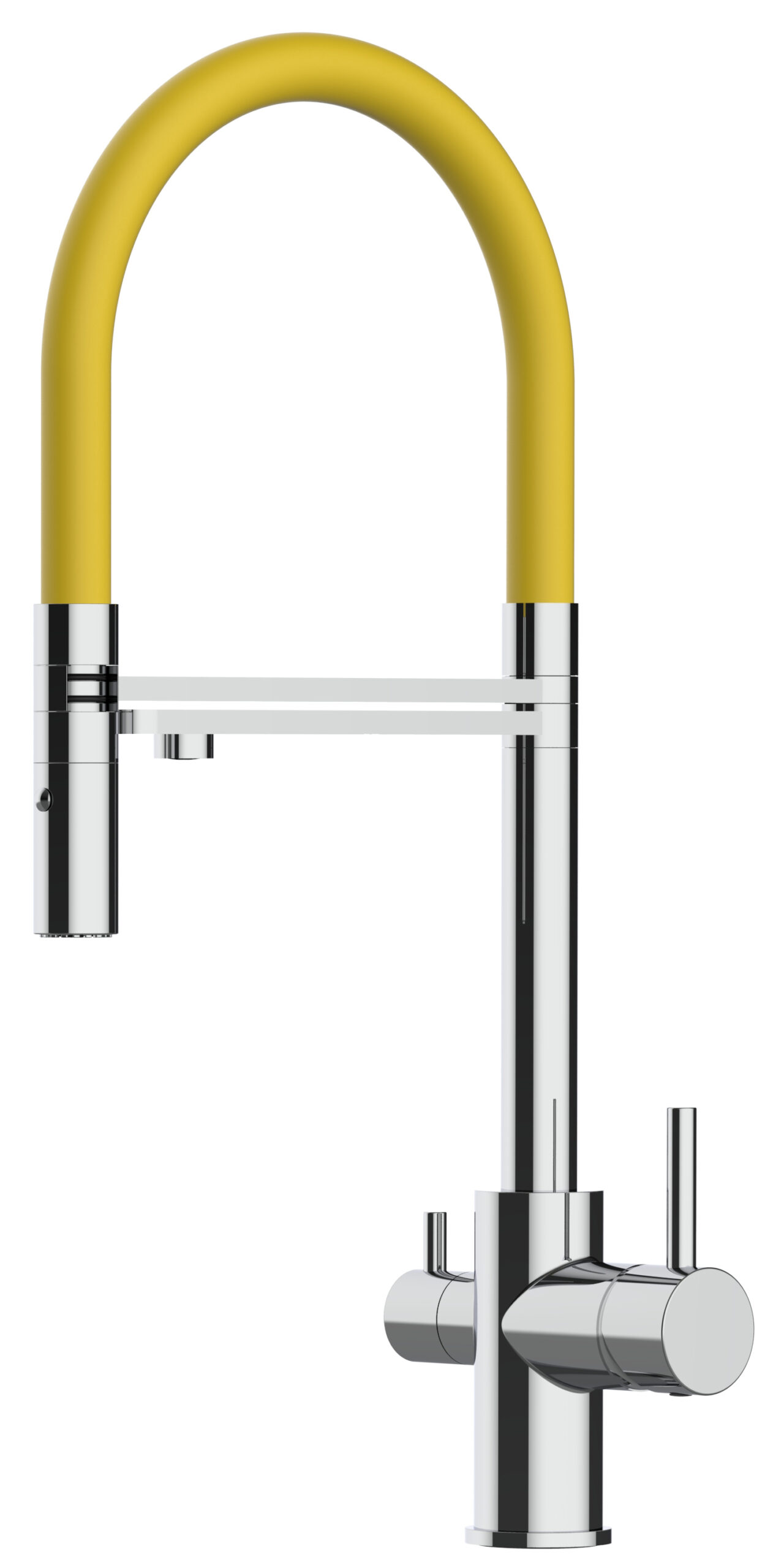 Grifo de cocina 3 vías cromado FL caño amarillo flexible ducha 2chorros