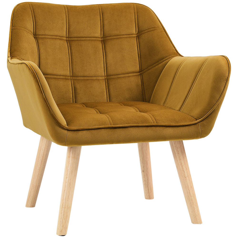 Butaca de salón 67x61.5x71 cm terciopelo, madera de caucho color amarillo