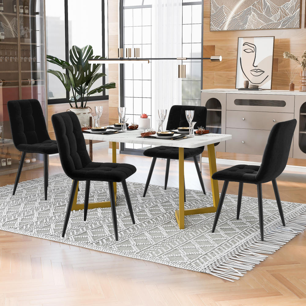 Conjunto de mesa y sillas mdf negro y dorado para cocina y comedor 5 piezas