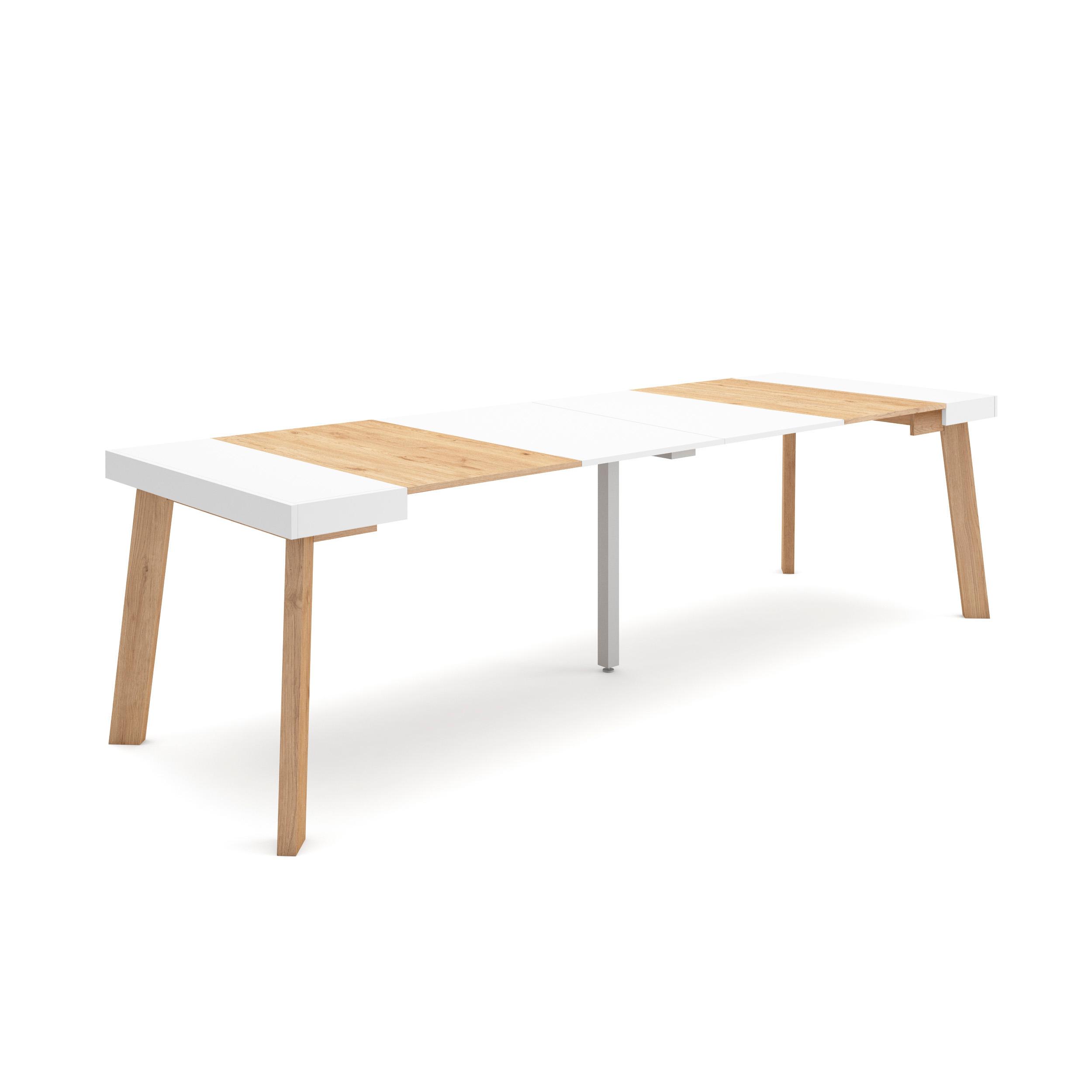 Mesa extensible, 58/302x90x73cm, roble y blanco, patas de madera rf3093