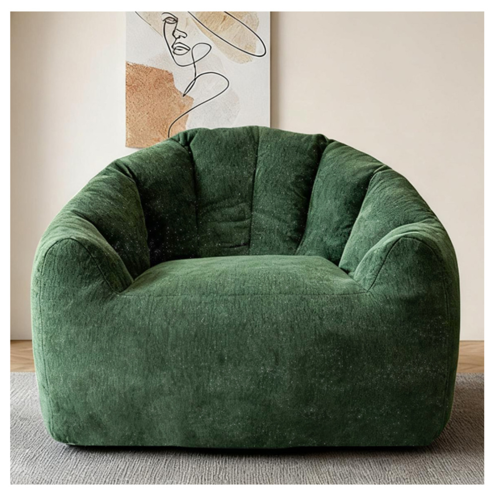 Sillón individual franela verde diseño redondeado