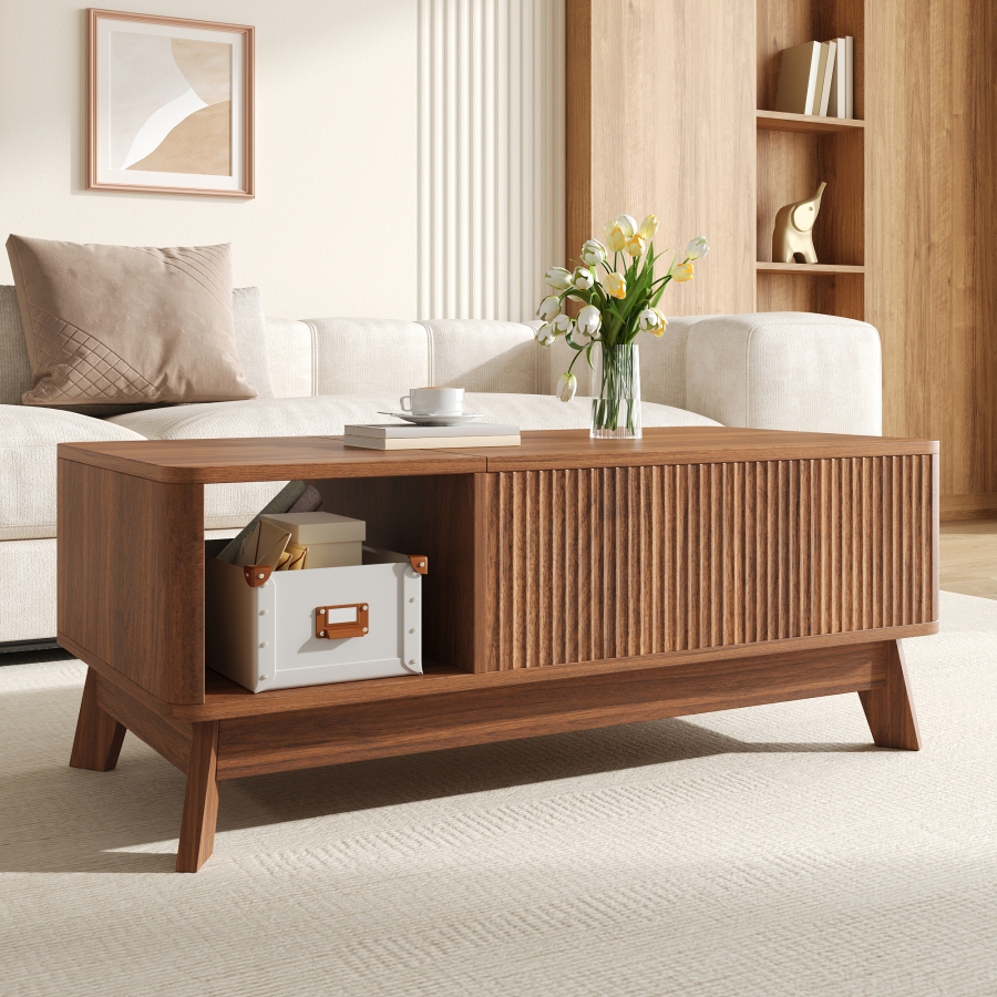 Mesa de centro con tablero elevable mdf nogal 50x95x48cm