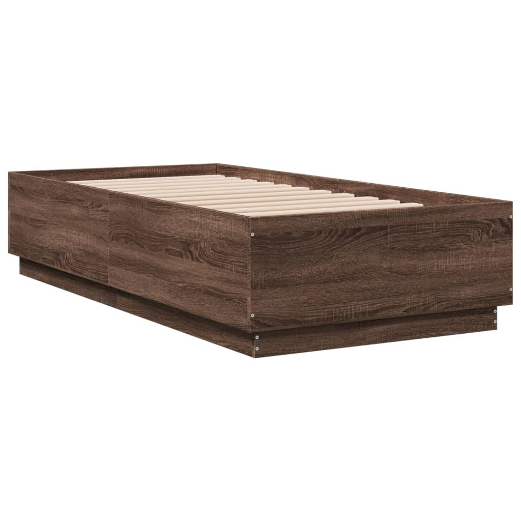 vidaXL estructura cama con luces LED madera roble marrón 90x190 cm