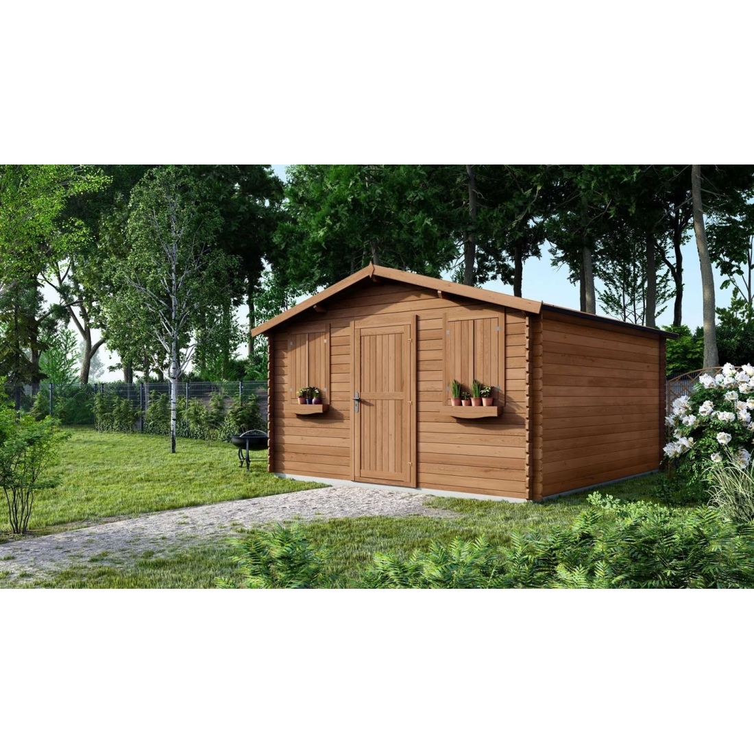 Caseta de jardín de madera 16 m2 - 4x4 m - 28 mm - impregnada - dom144