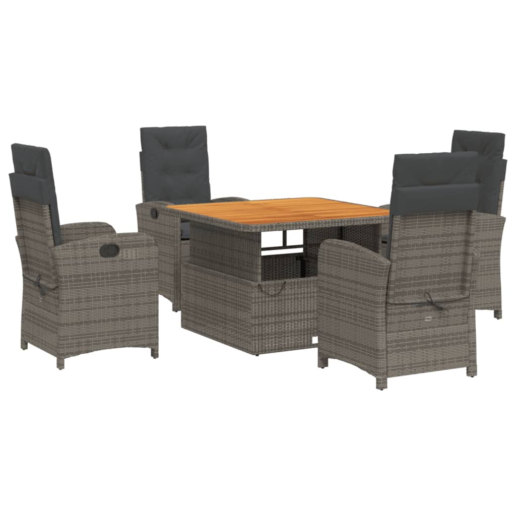 vidaXL set comedor de jardín 5 piezas con cojines ratán sintético gris