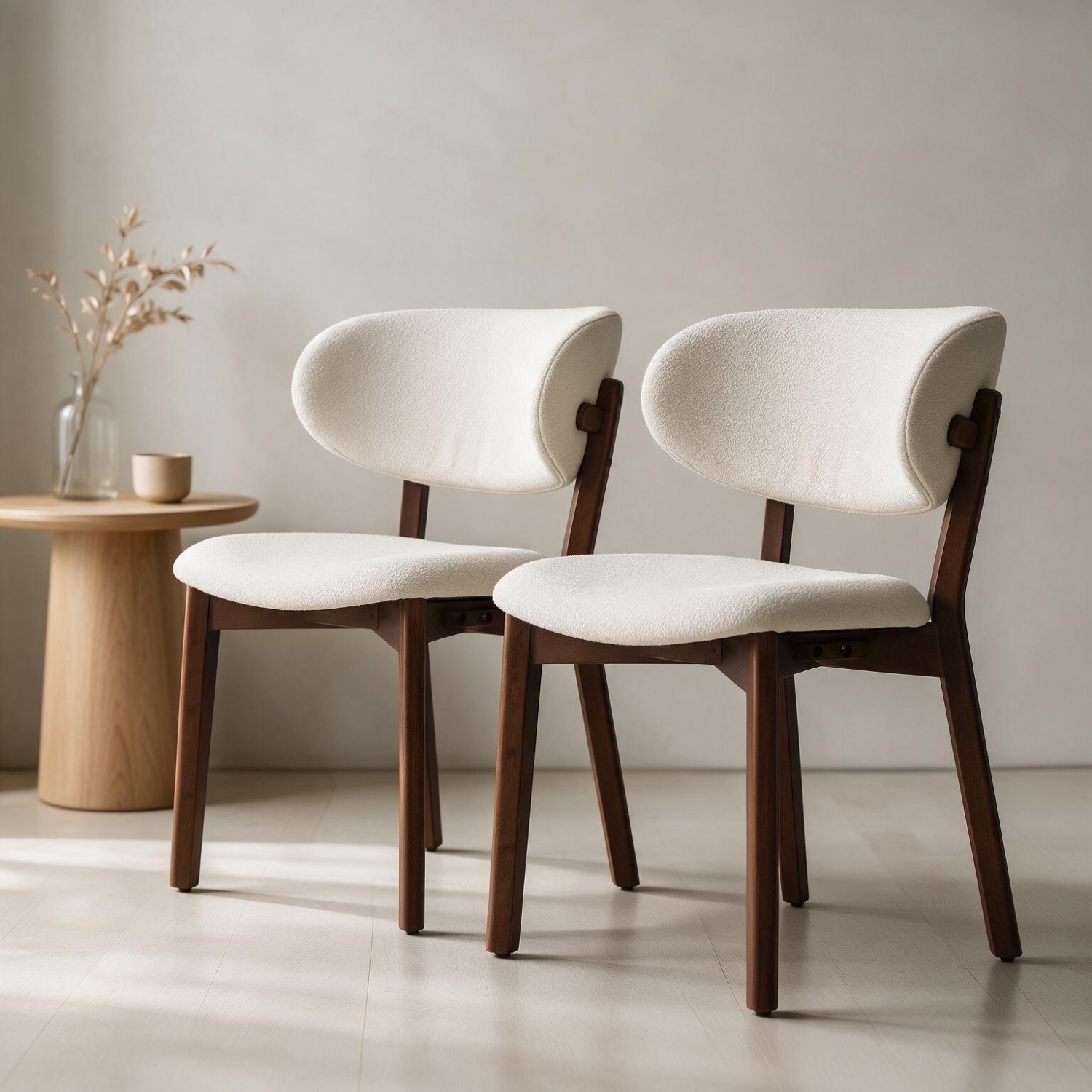 Pack de 2 sillas de madera oscura y tela bouclé beige aura