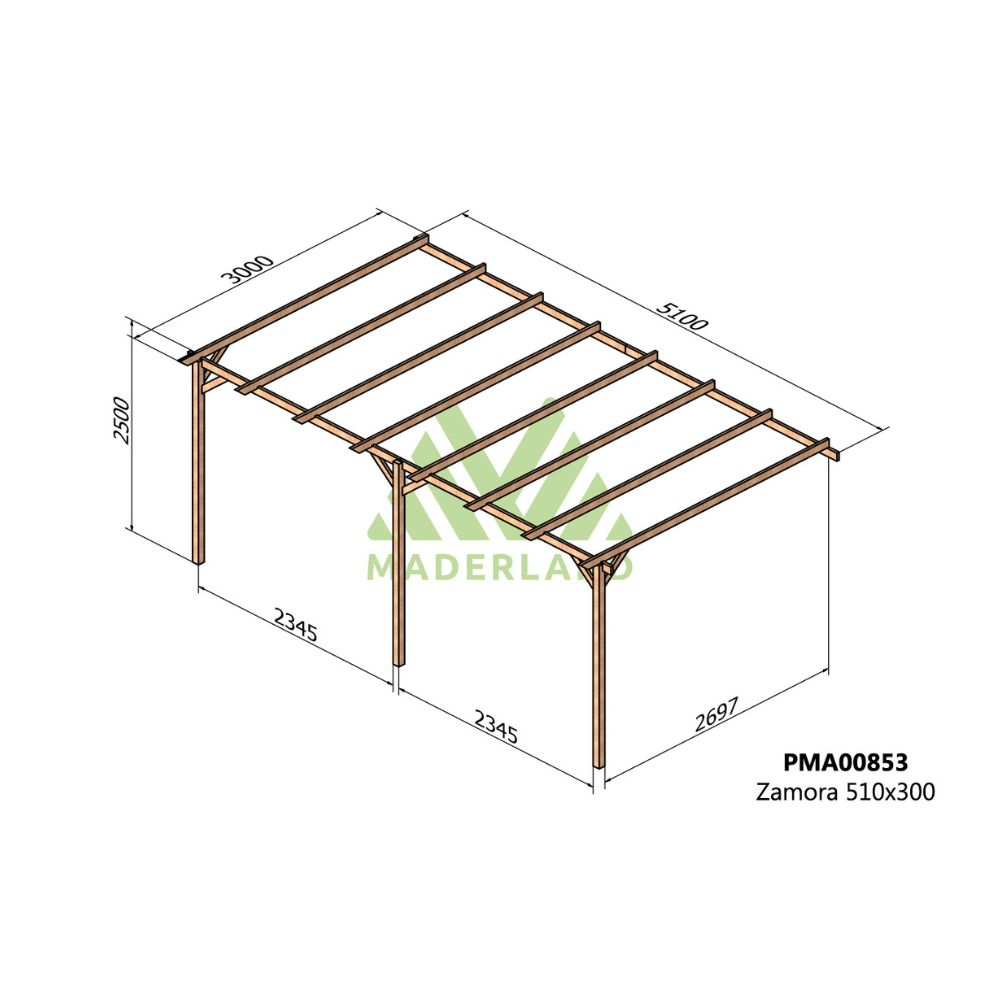 Pérgola de madera maciza adosada - zamora ad. 510x300cm (maderland)