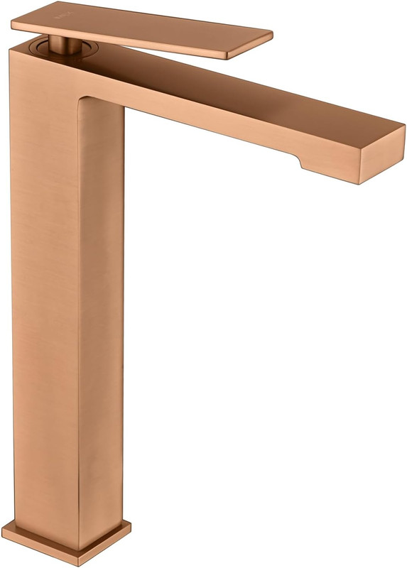 Grifo monomando de caño alto de lavabo, para encimeras oro rosa cepillado