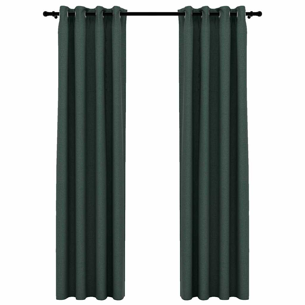 vidaXL cortinas opacas con ojales look de lino 2 pzas verde 140x245 cm