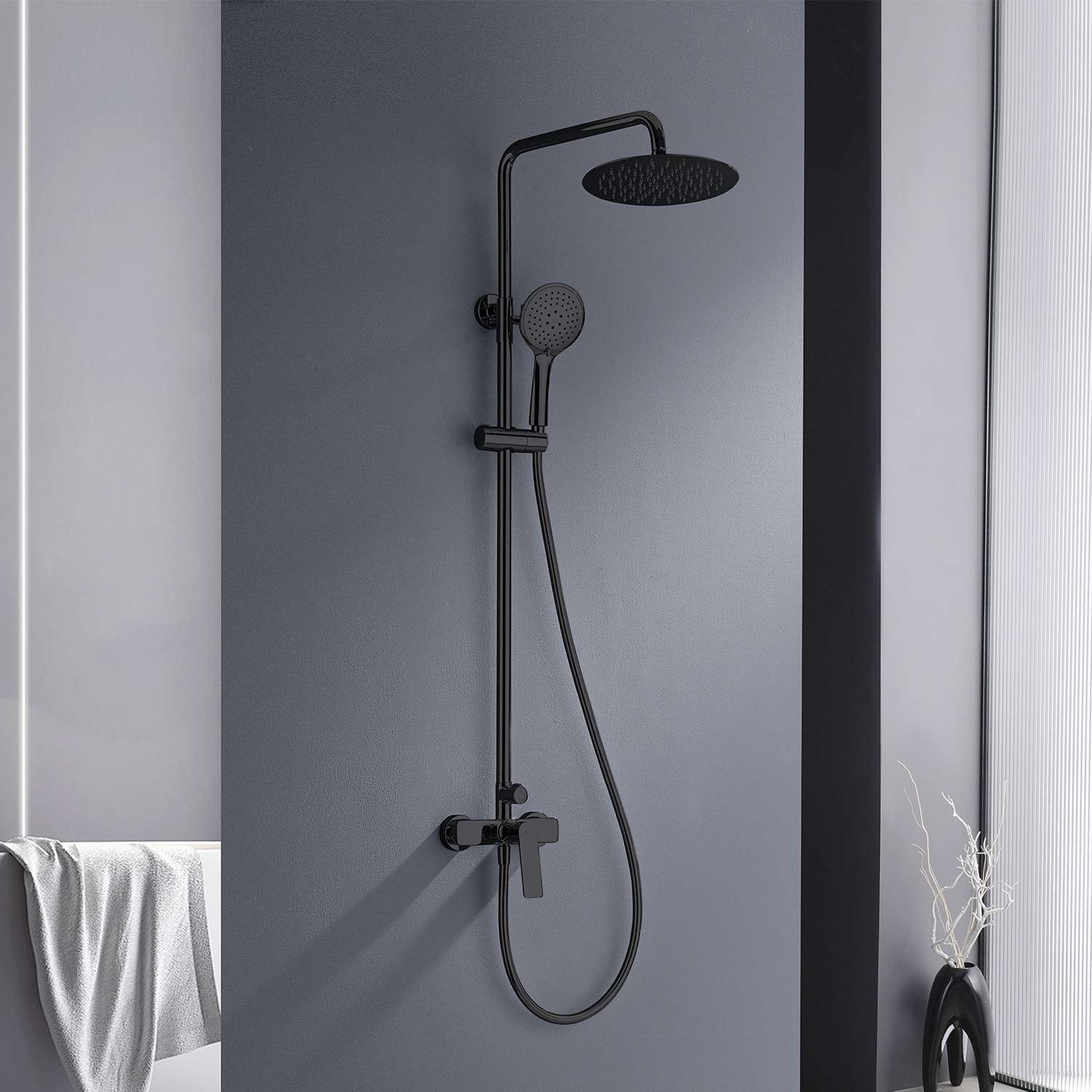 Columna de ducha monomando sky bath negro cristal serie glory