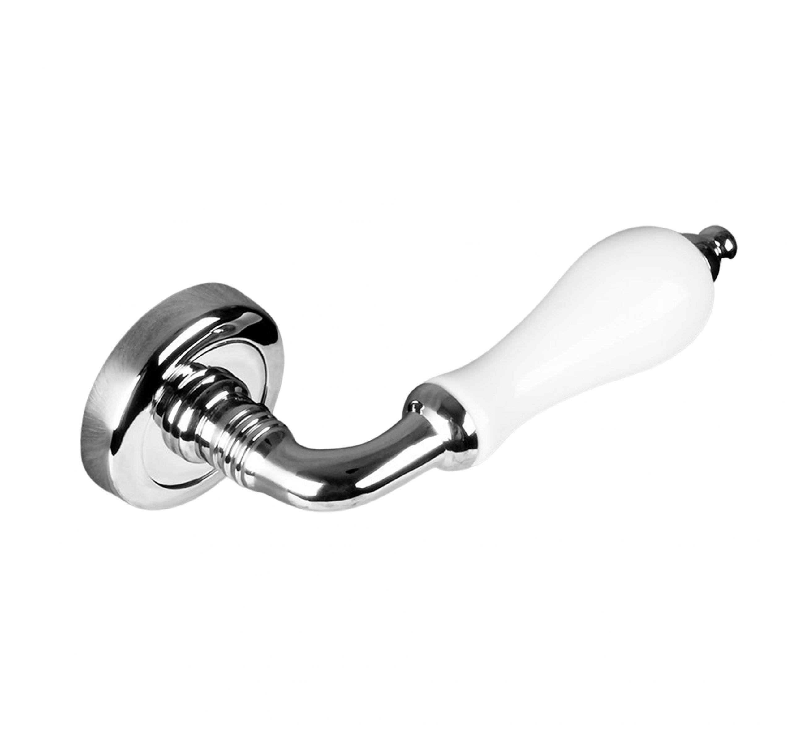 Juego Manillas Para Puerta Latón Roseta/Níquel Brillo Con Porcelana Blanca
