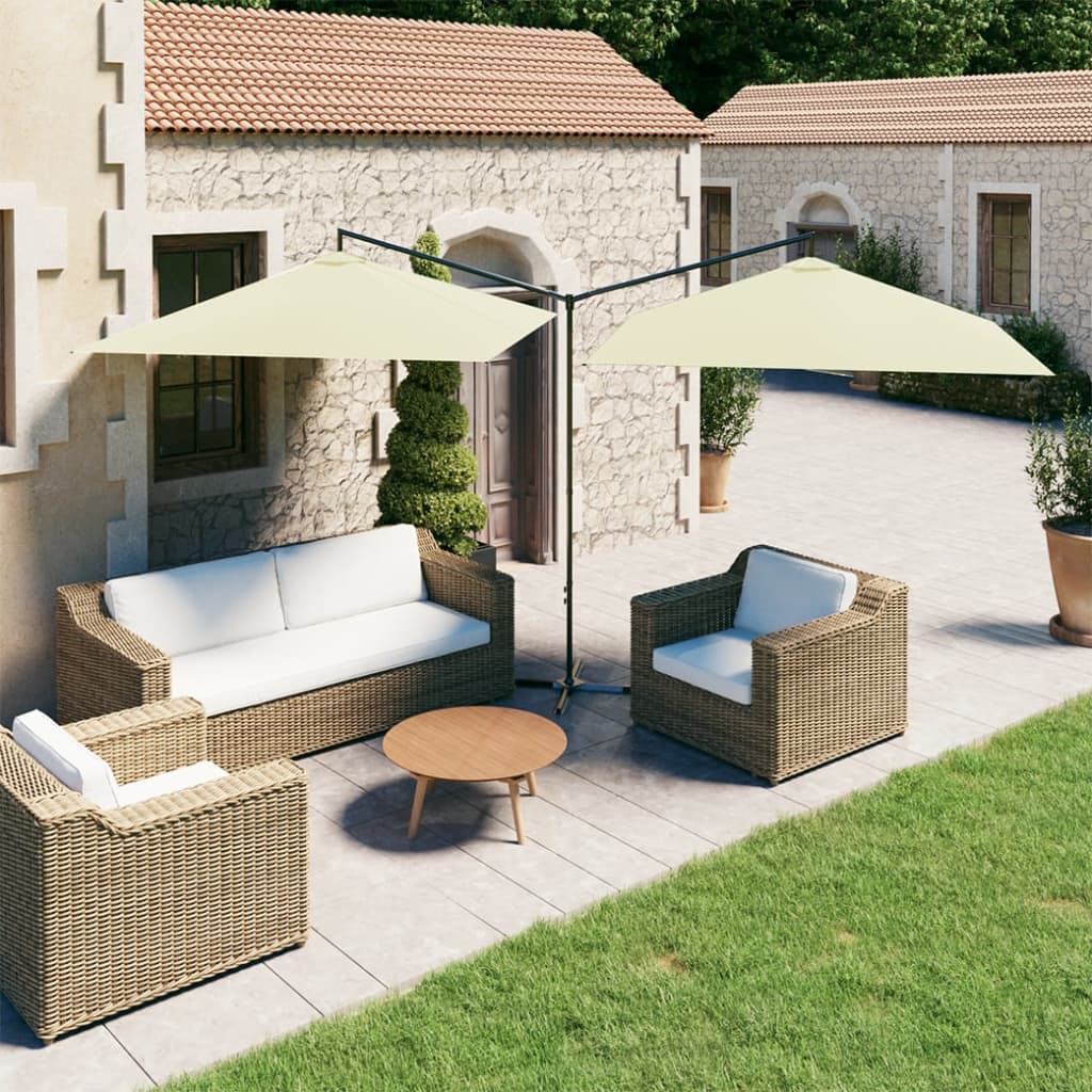 Sombrilla doble de jardín con palo de acero arena 600x300 cm eerf2456