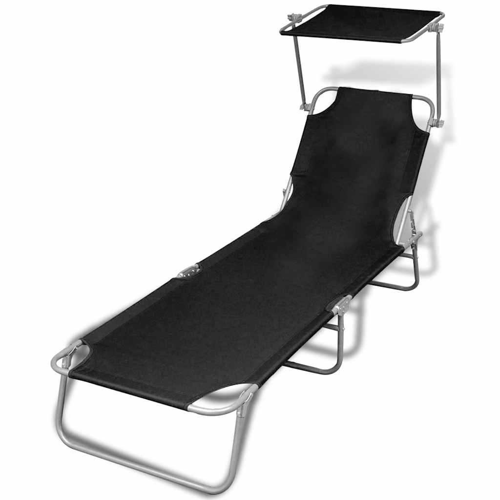 vidaXL tumbona plegable con capota acero y tela negra