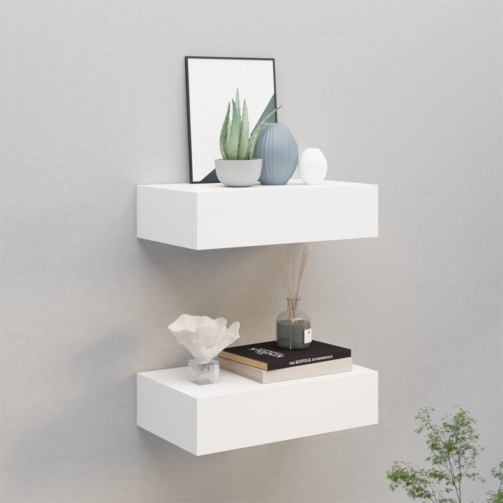 Estantes de pared con cajón 2 uds mdf blanco 40x23,5x10 cm es4705
