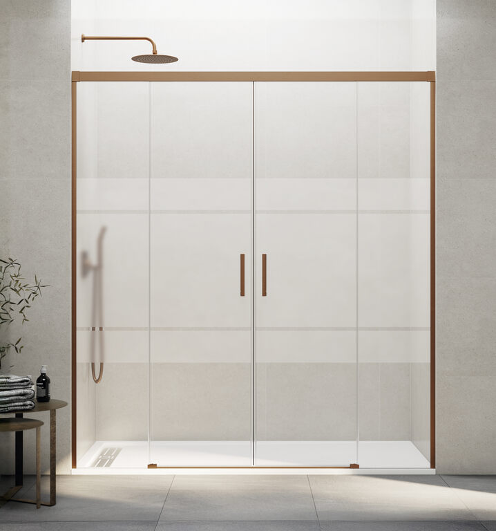 Mampara basic spazio 2 puertas + 2 fijos serigrafiado cobre 190 cm
