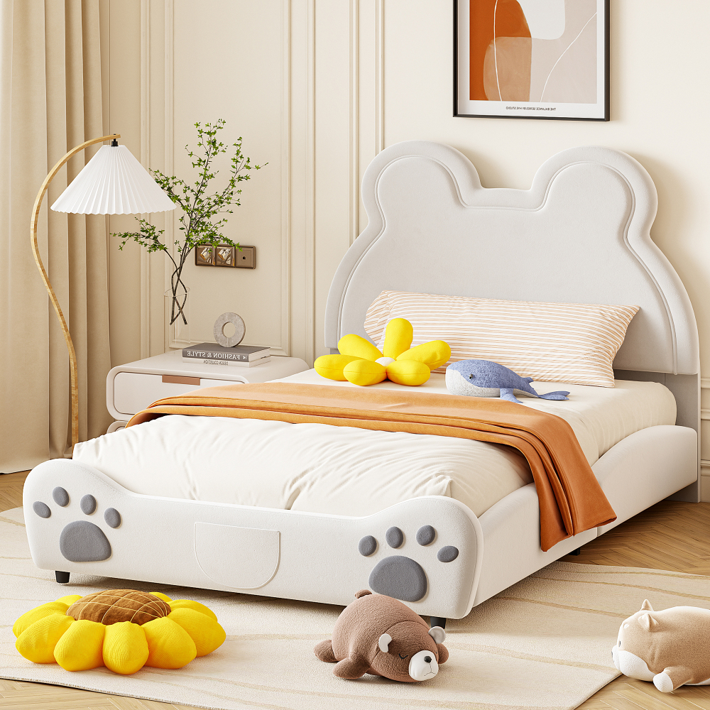 Cama de matrimonio tapizada 140x200cm con somier terciopelo – blanco