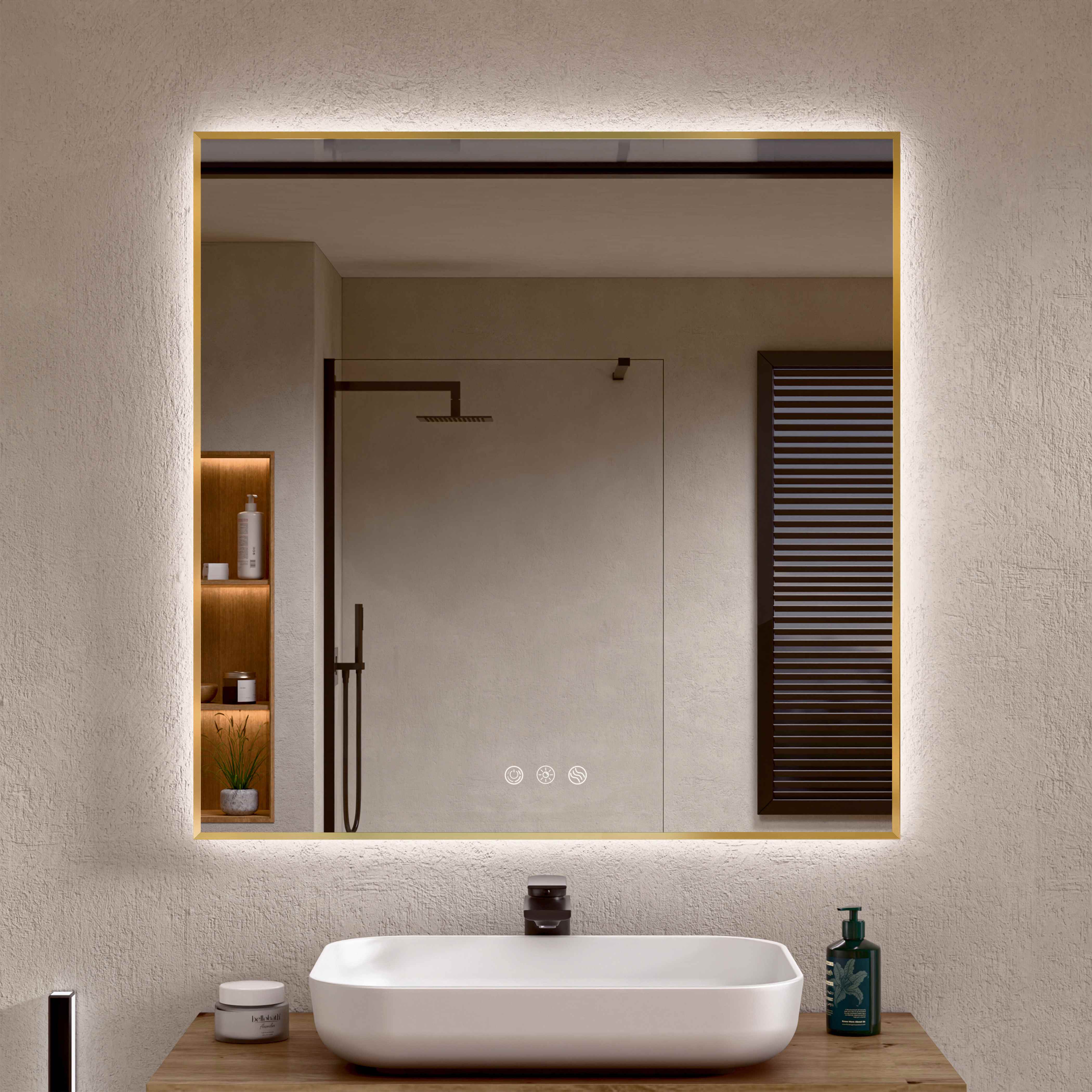 Espejo baño LED regulable antivaho dorado 70 x 80 cm (al x an) bellobath