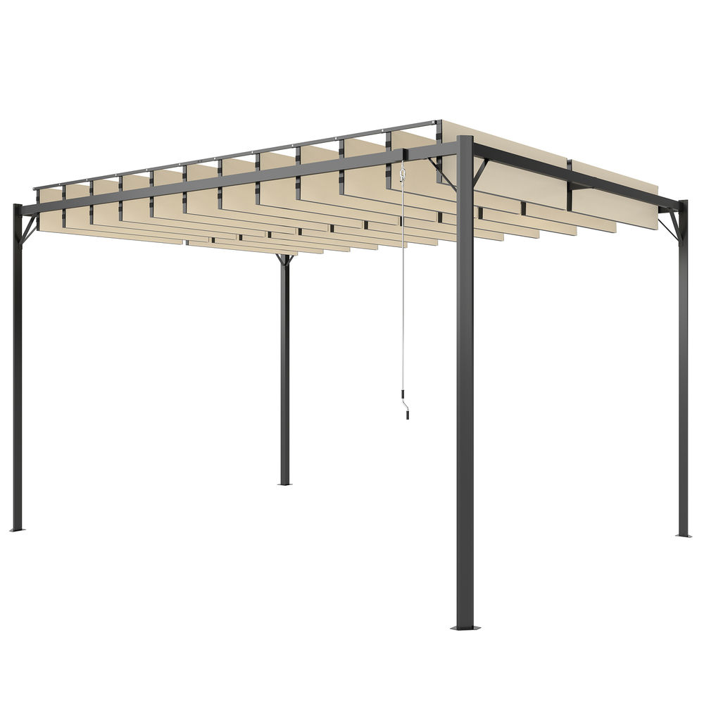 Pérgola 404x304x240 cm metal, poliéster color beige Outsunny