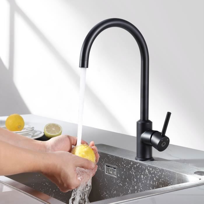 Fregadero de cocina cepillado 50x45cm+grifo monomando negro