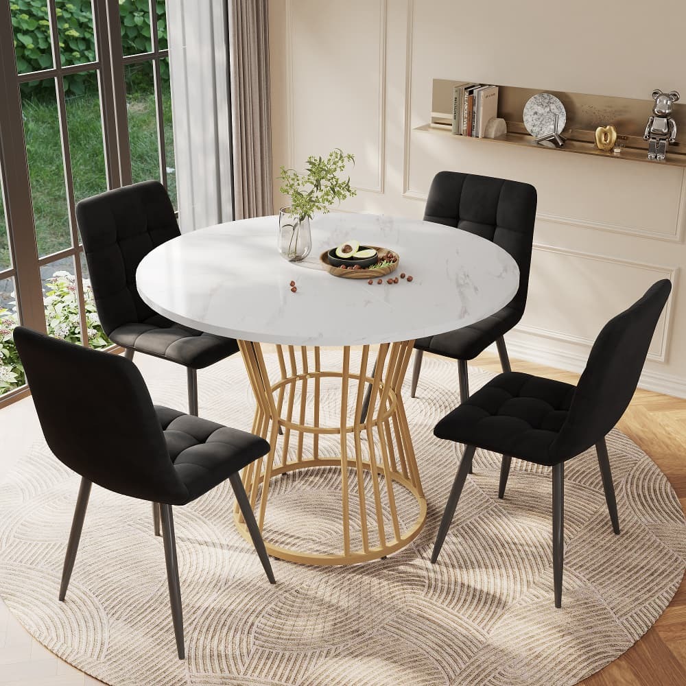Conjunto de mesa y sillas mdf multicolor redonda 4 sillas terciopelo negro