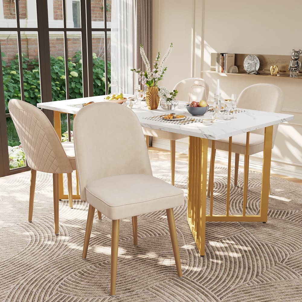 Conjunto de sillas de comedor terciopelo beige set de 4 con patas doradas
