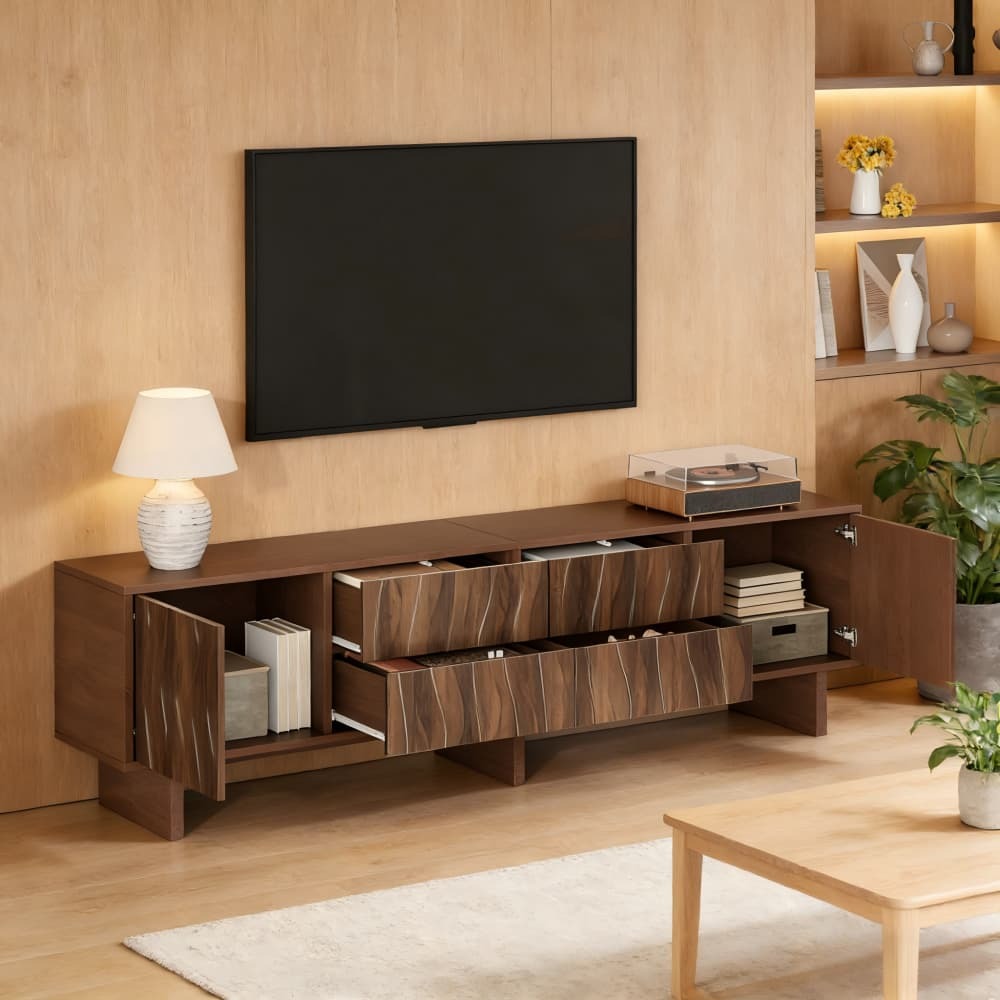 Mueble de tv con 4 cajones y 2 puertas nogal oscuro 56x180x40cm