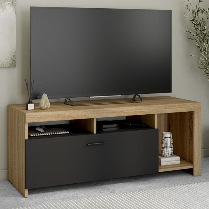 Mueble tv moderno madera y negro 110 cm