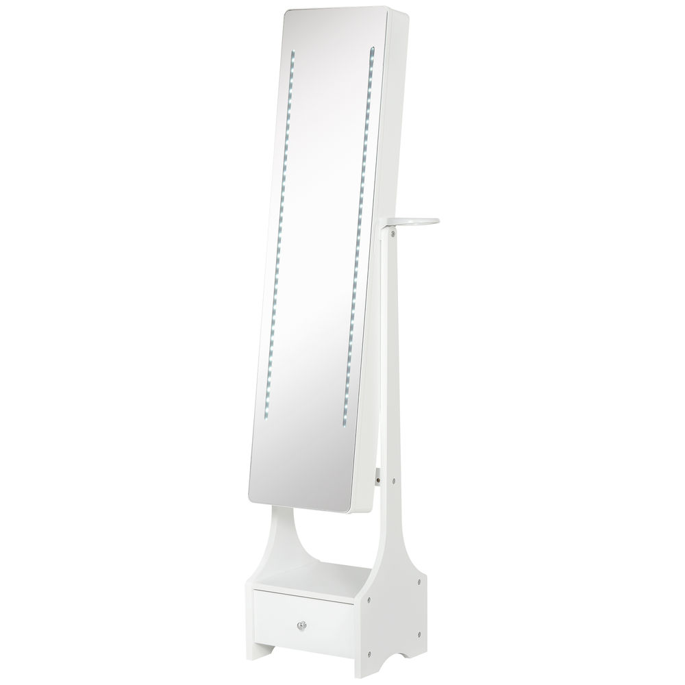 Espejo joyero de pie 37x30x158 cm mdf, vidrio y abs color blanco Homcom