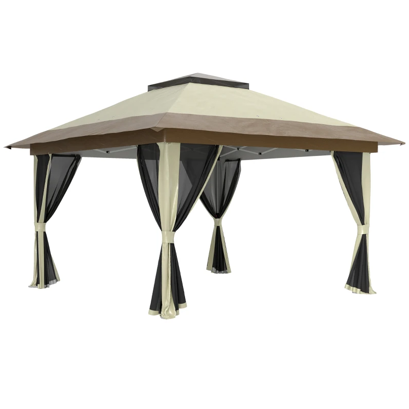 Carpa plegable 356x356x280 cm metal, tela oxford color beige Outsunny
