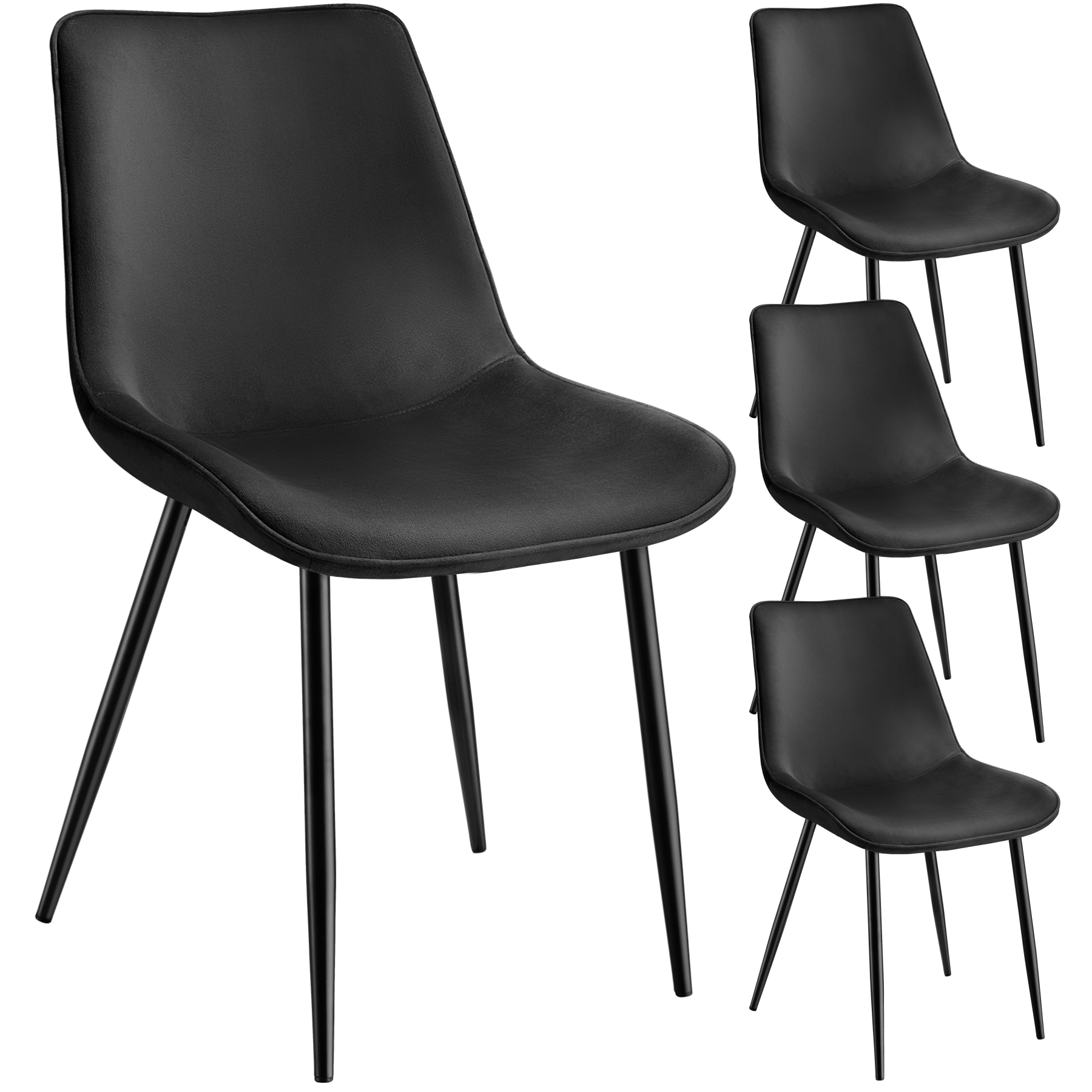 4 sillas de comedor acolchadas, aterciopeladas 48 x 59 x 82,5 cm negro