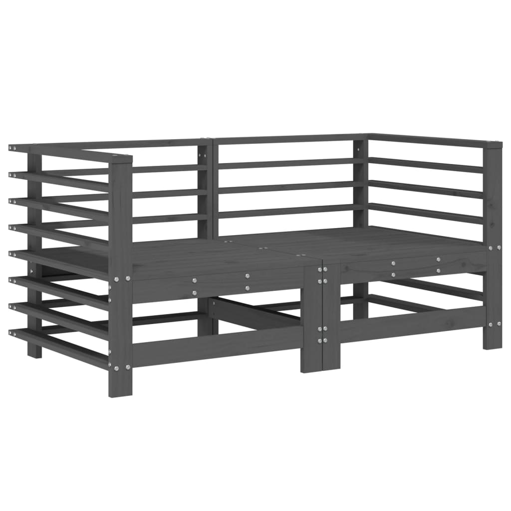 vidaXL sofás de esquina de jardín 2 uds madera maciza de pino gris