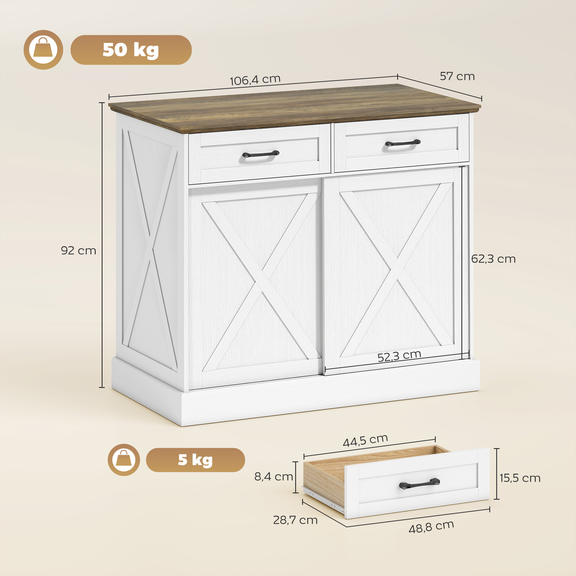 Aparador tablero de partículas mdf blanco 106 4 x.57x92 cm