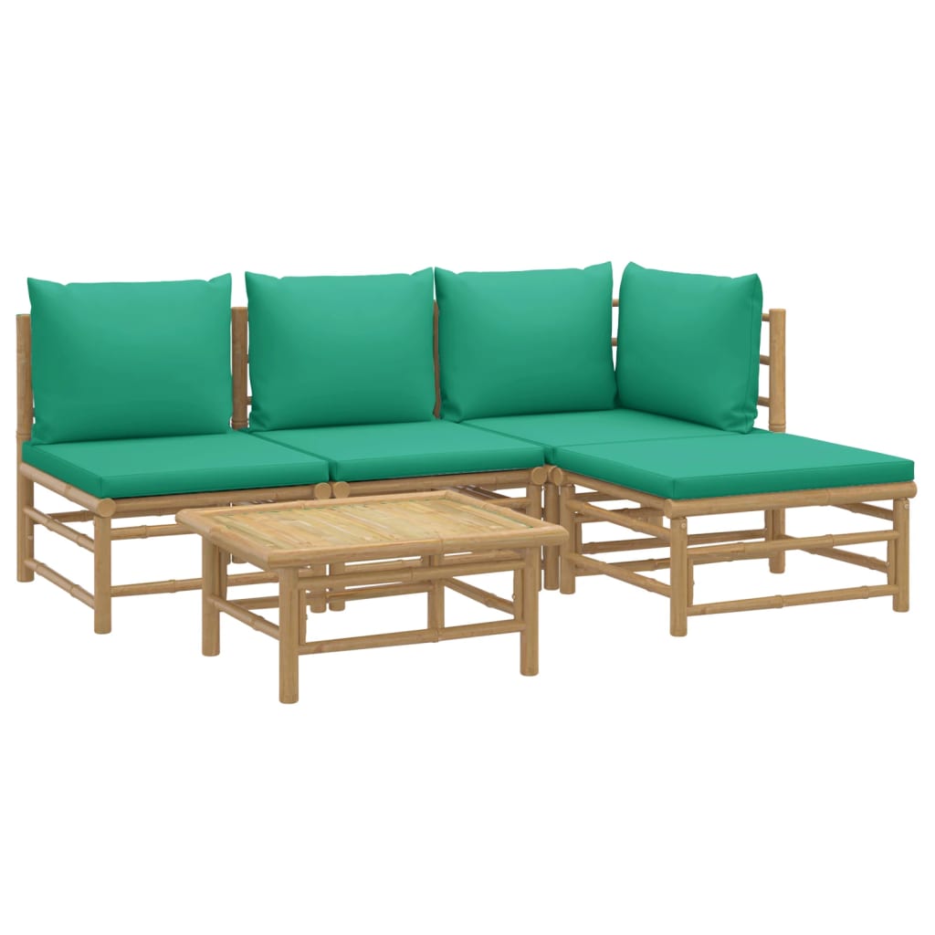 vidaXL set de muebles de jardín 5 piezas bambú con cojines verde