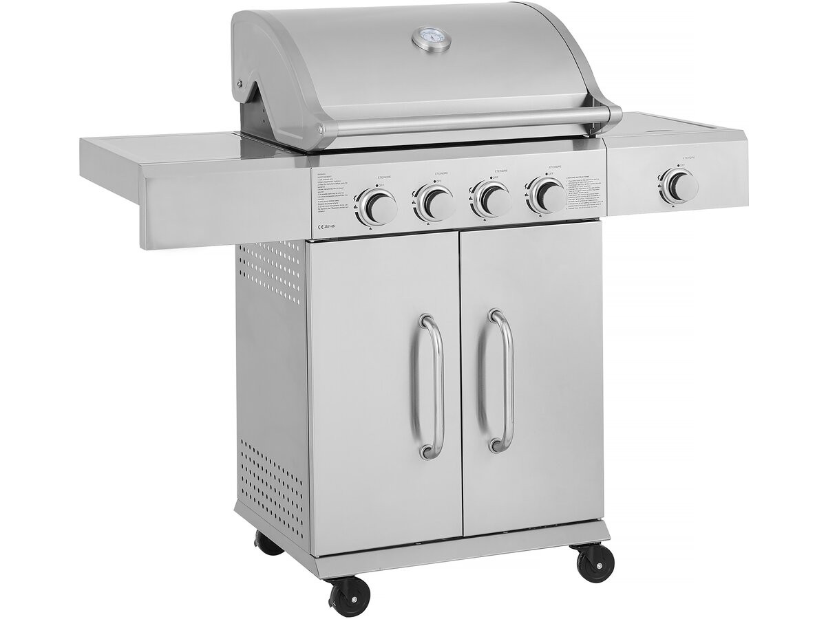 Barbacoa de gas de acero inoxidable con 5 quemadores, incluido 1 lateral <<
