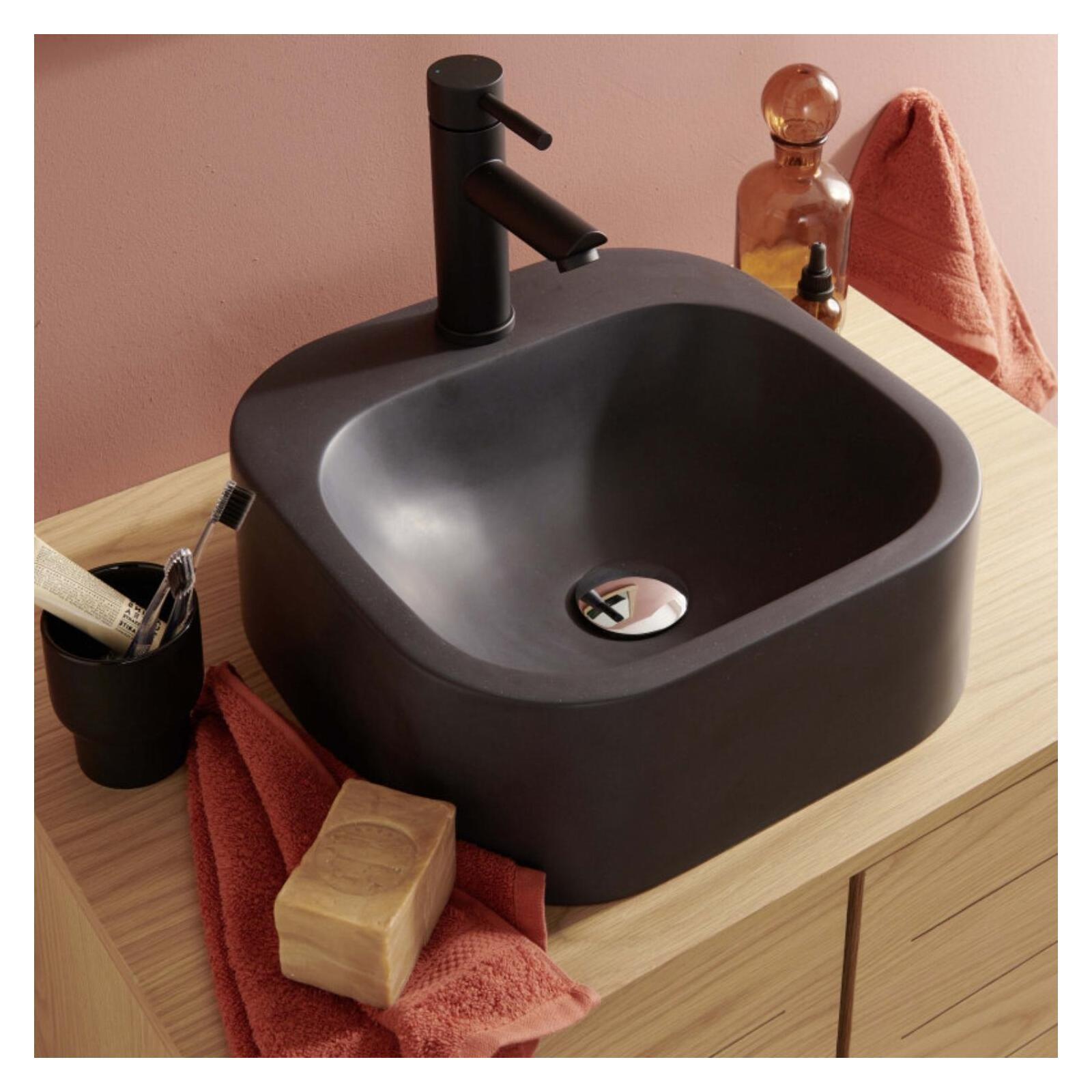 Lavabo oval sin borde de resina 37 cm sian negro