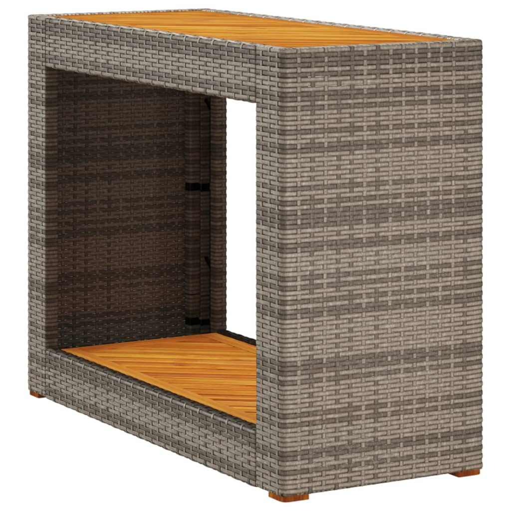 vidaXL mesa auxiliar jardín tapa madera ratán pe gris 100x40x75 cm
