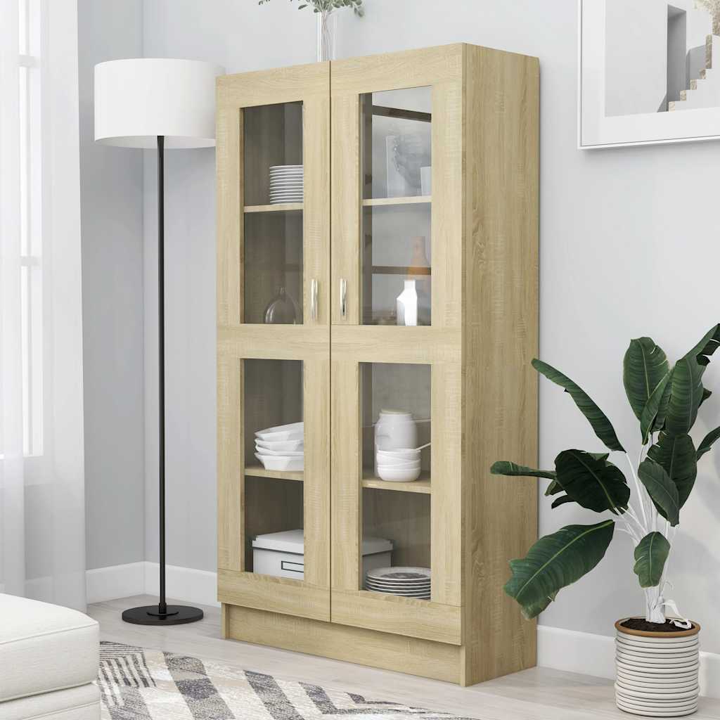 Vitrina de madera contrachapada color roble 82,5x30,5x150 cm oif489001
