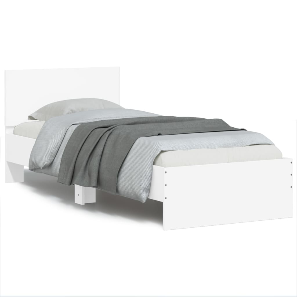 Cama con cabecero y luces LED blanco 90x190 cm