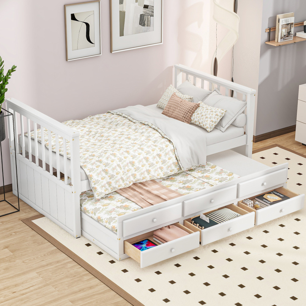 Cama nido 90x200cm con 3 cajones pino macizo y mdf – blanco